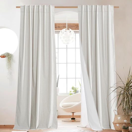NICETOWN 100% Blackout Linen Curtains for Living Room Privacy