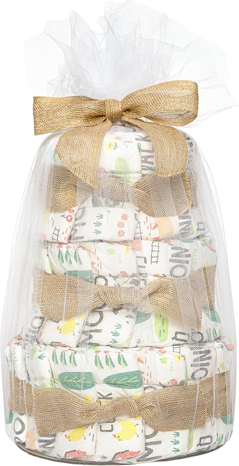 The Honest Co. Barnyard Babies Diaper Cake - Clean, Plant-Based Baby Care | Size 1, 35ct