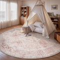 6FT Round Vintage Soft Pink Rug - Non Slip Circle Machine Washable