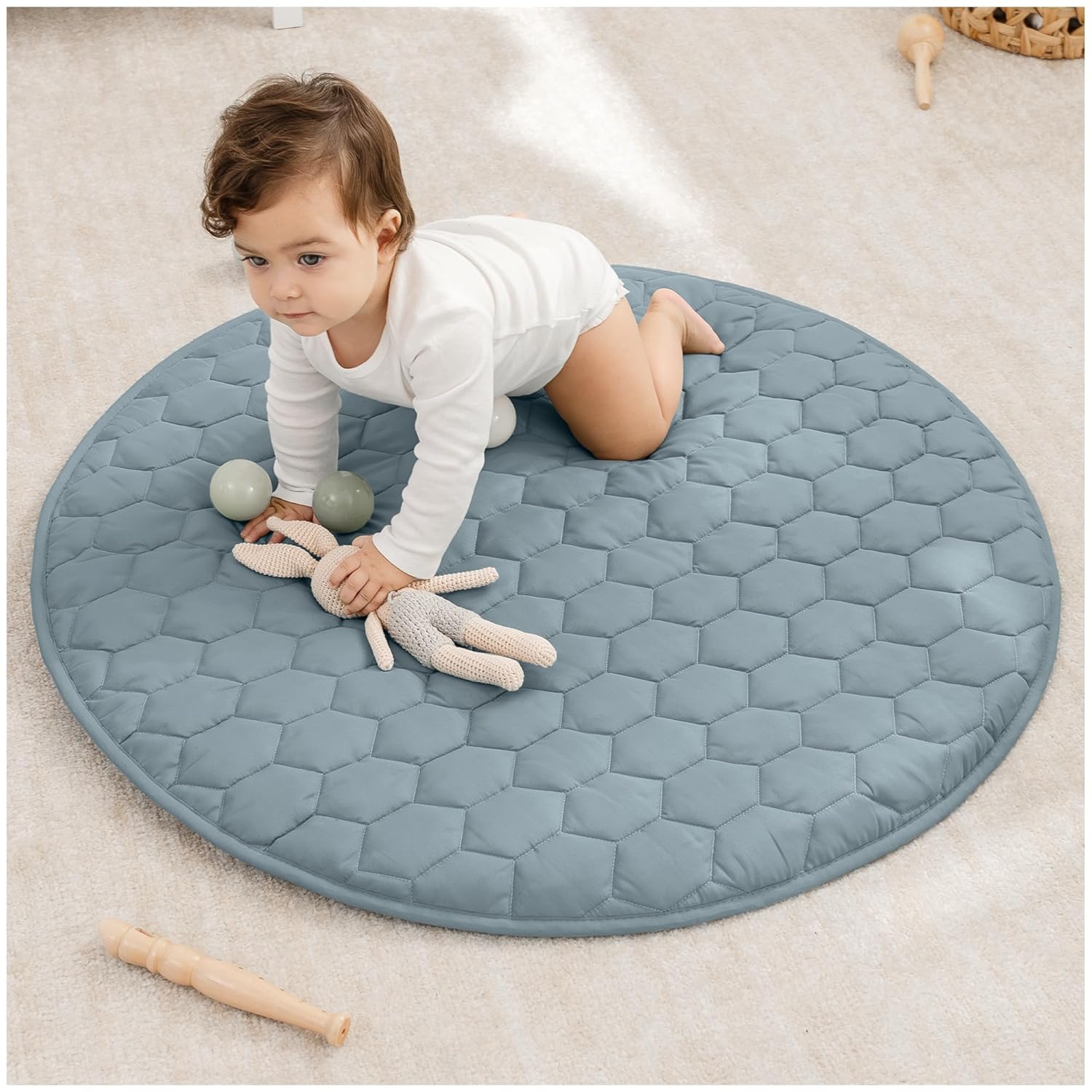 Comfy Cubs Round Kids Play Mat - Soft Quilted Baby Floor Mat