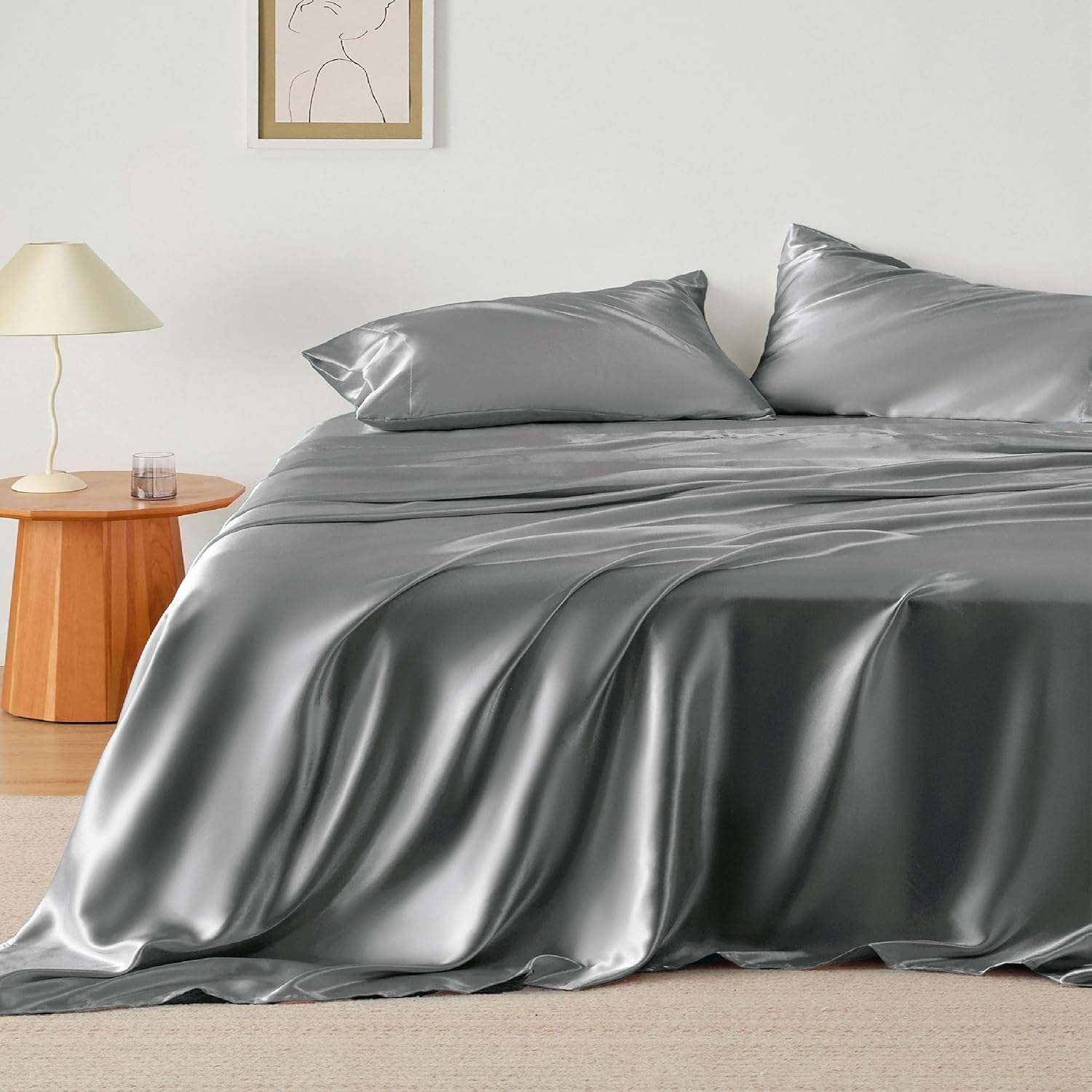 Bedsure Satin Sheets King Size Bed Set - Luxury Softness