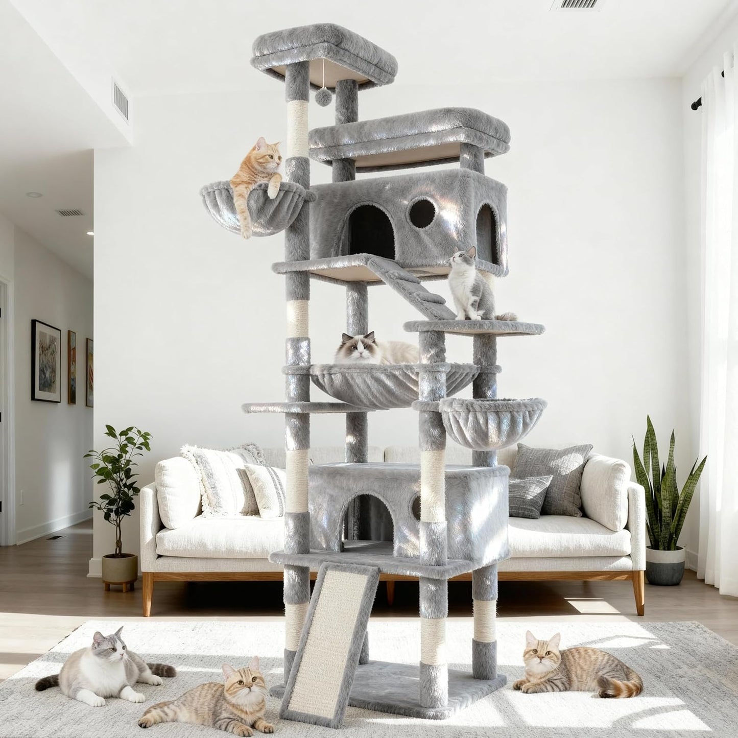 80-Inch Large Cat Tree Tower with Multi-Level Plush Design