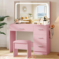 Makeup Vanity Desk Set Pink with LED Mirror and Stool - Space-Saving