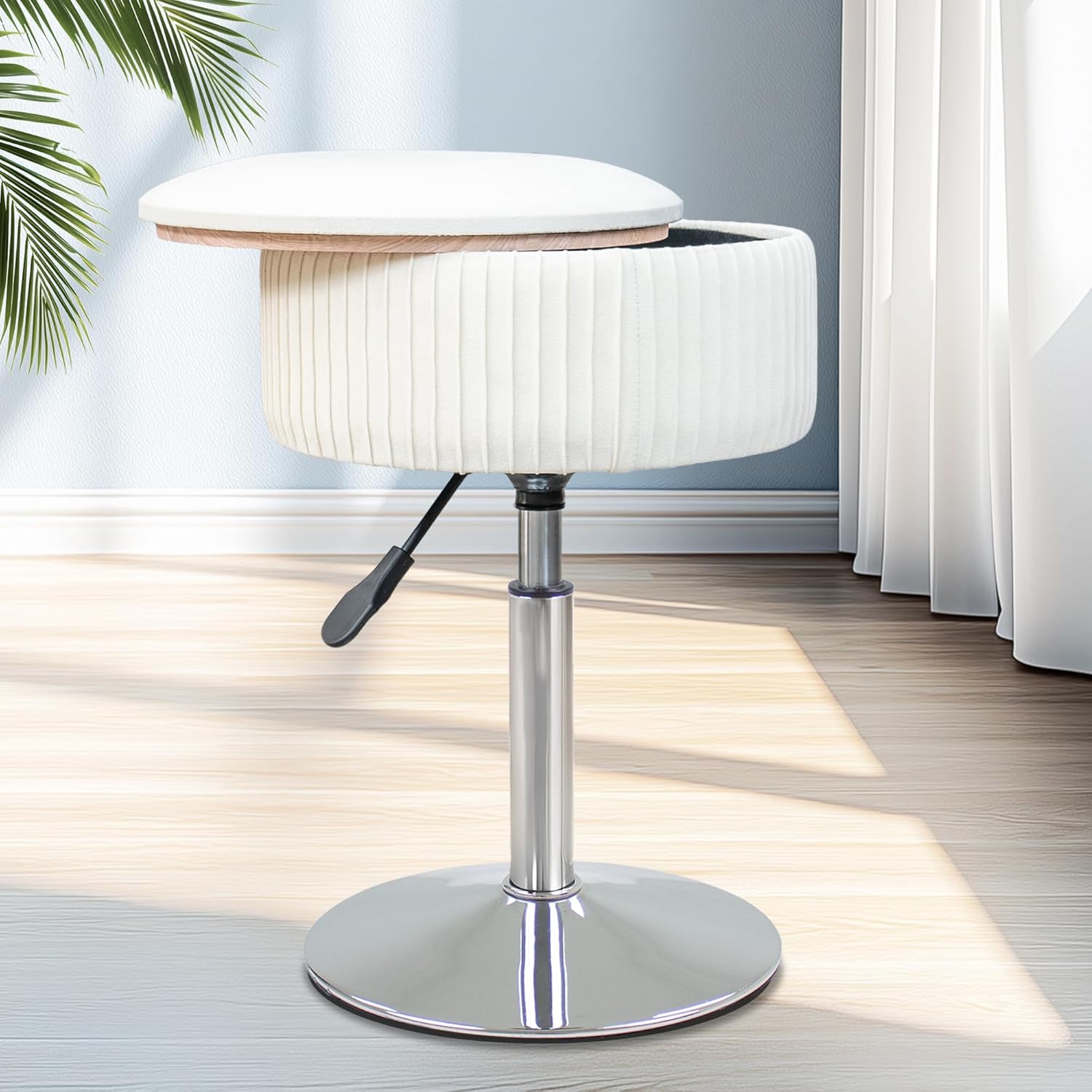 Velvet Vanity Stool with Hidden Storage and Adjustable Height