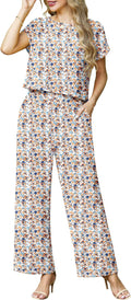 2 Piece Sets for Women Summer Cap Sleeve Crop Top and Wide Leg Pants