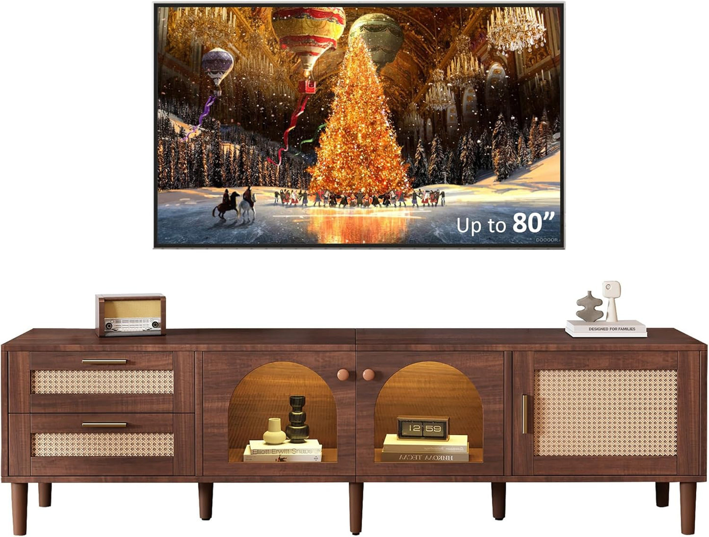 Merax 70 Rattan TV Stand with LED Lights - Sleek Entertainment Center