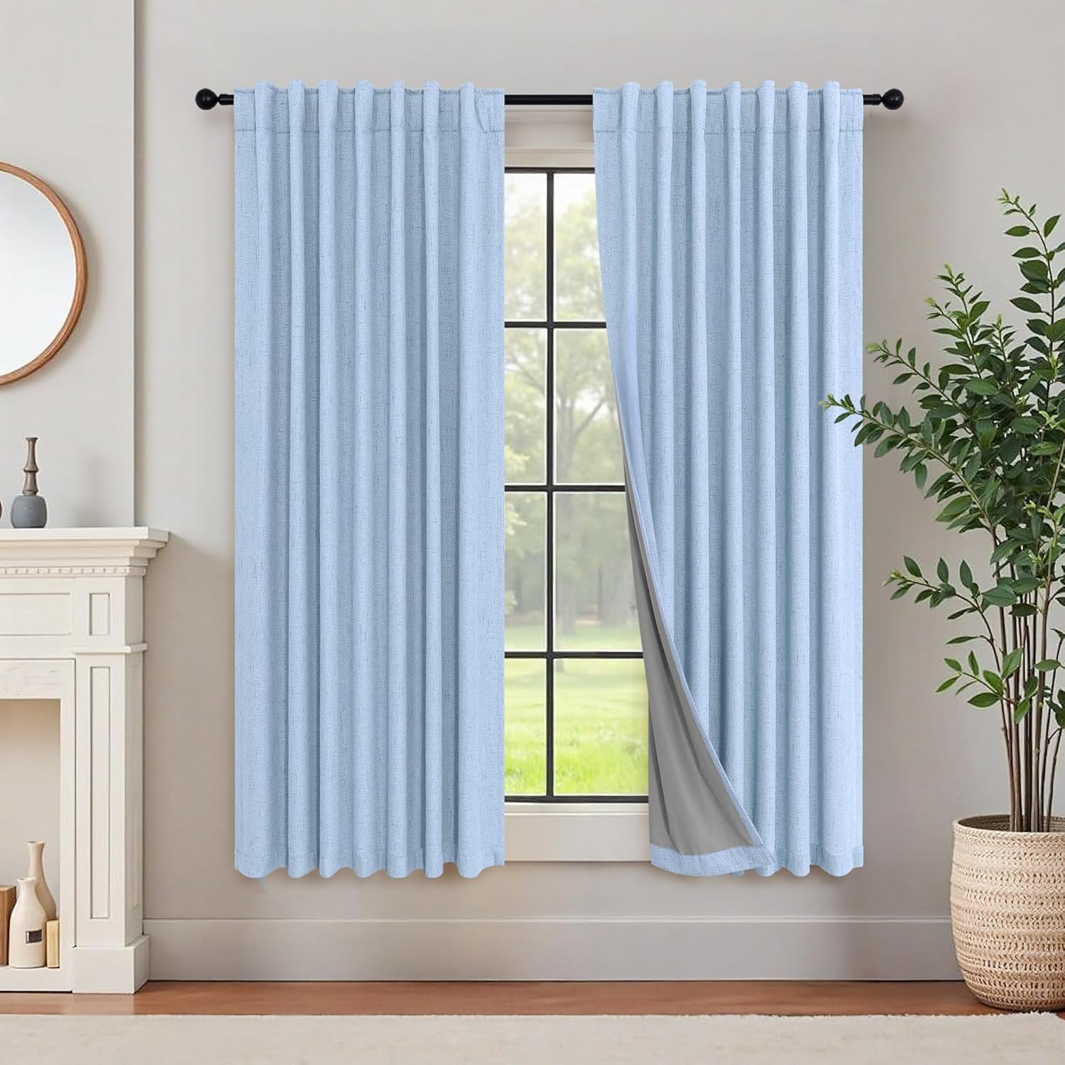 Pitalk Light Blue Blackout Curtains for Kids Room 63 Inch Length