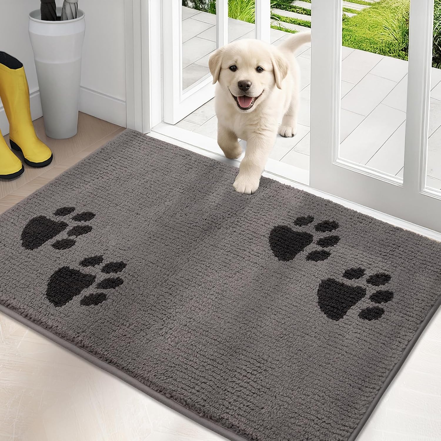 Dirt Trapping Door Mat for Muddy Shoes and Paws, Light Grey