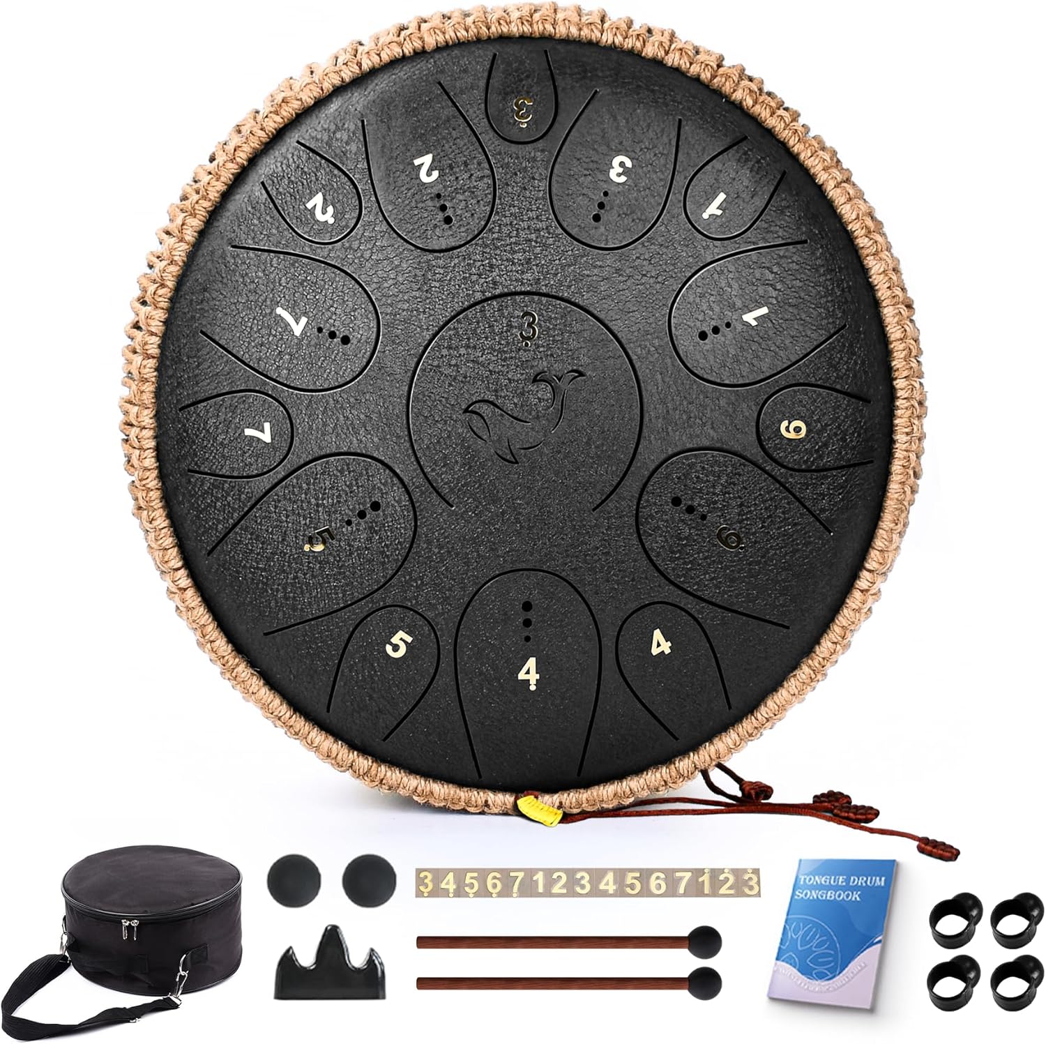 12 Inch 15 Note Steel Tongue Drum for Kids and Adults
