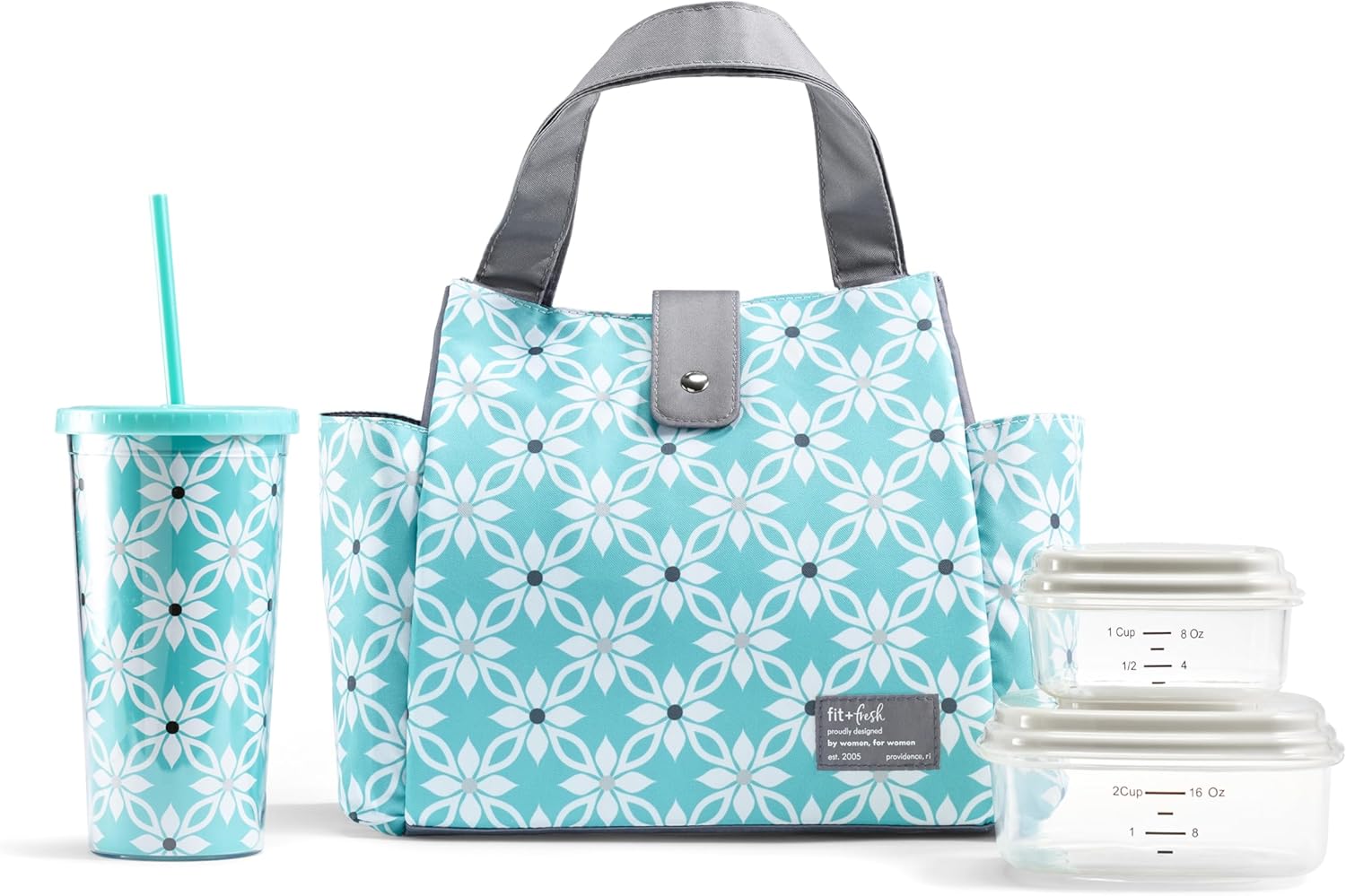 Fit & Fresh Insulated Lunch Bag for Women with Tumbler & Containers