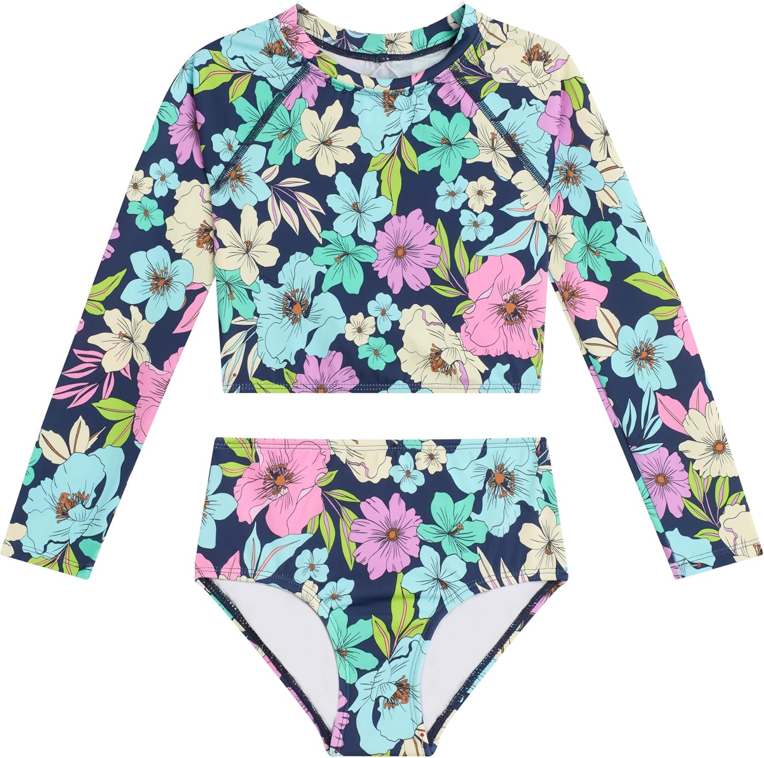 Kanu Surf Girls Long Sleeve Rashguard Swim Set for Sun Safety
