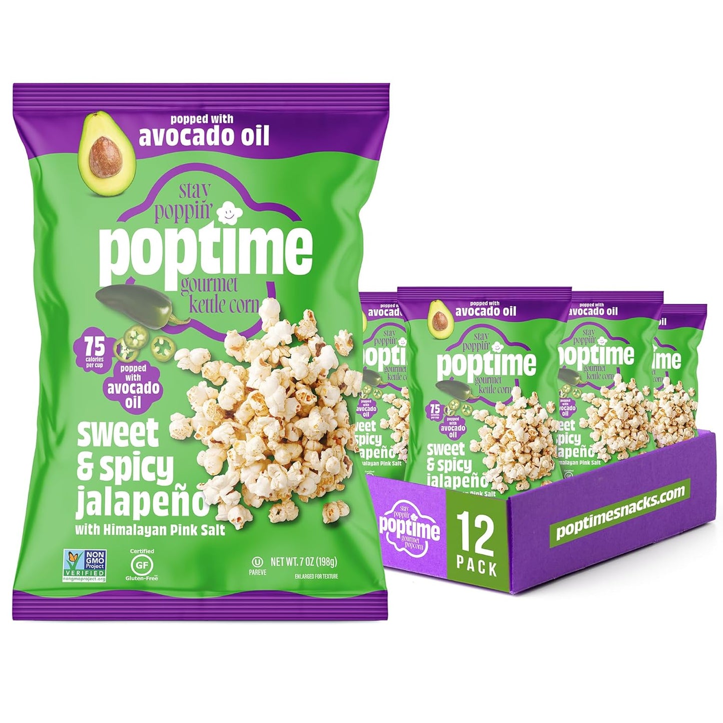 Poptime Sweet & Spicy Jalapeno Kettle Corn Snack Bags 12 Pack