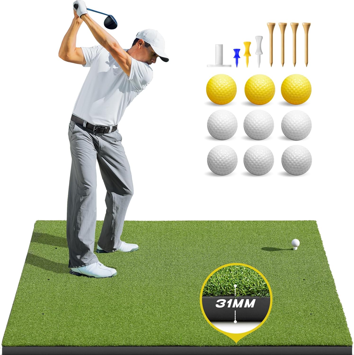 Golf Mat 5x4ft for Indoor Outdoor Practice with Rubber Tees