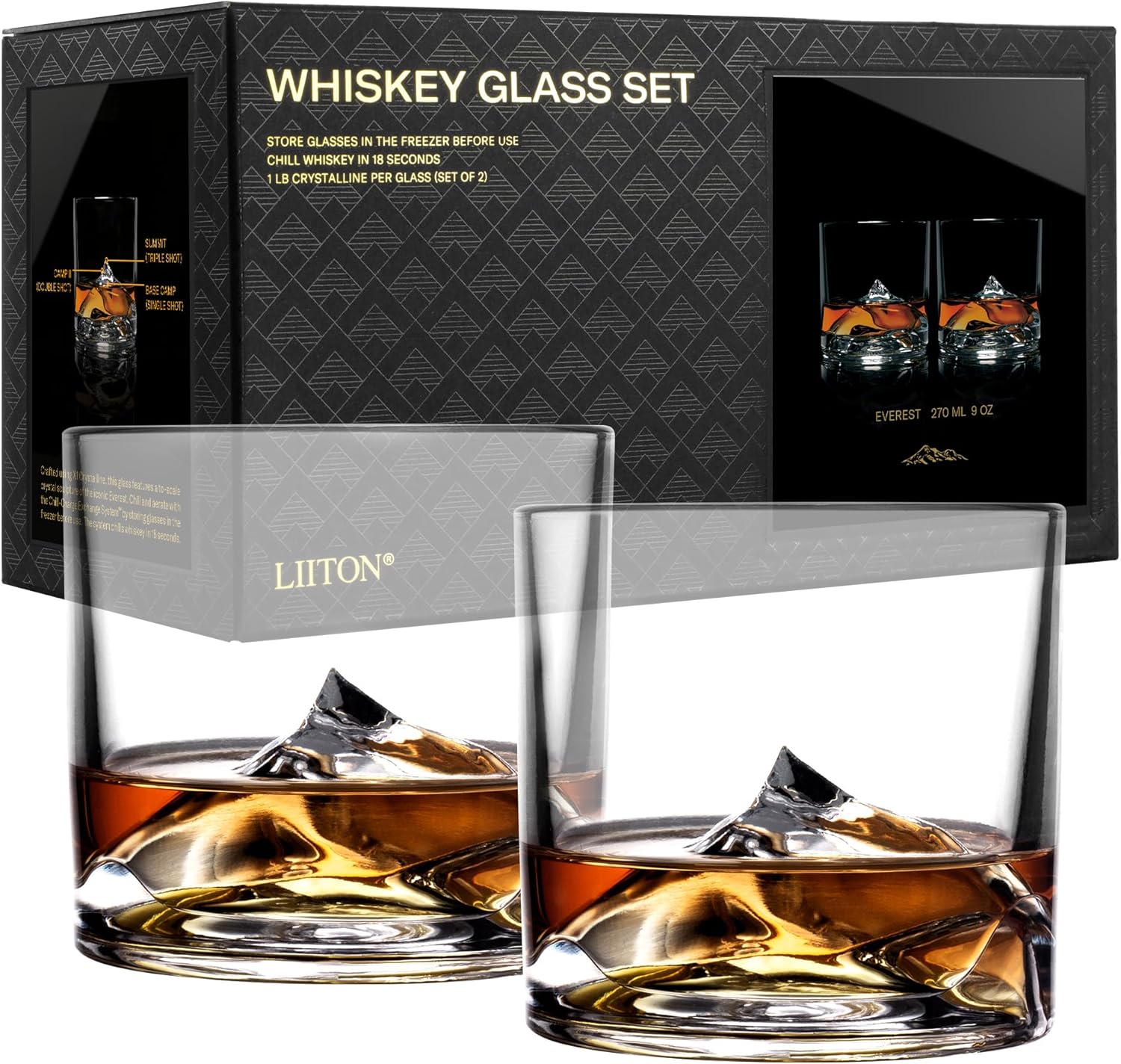LIITON Mount Everest Heavy Crystal Whiskey Glasses Gift Set