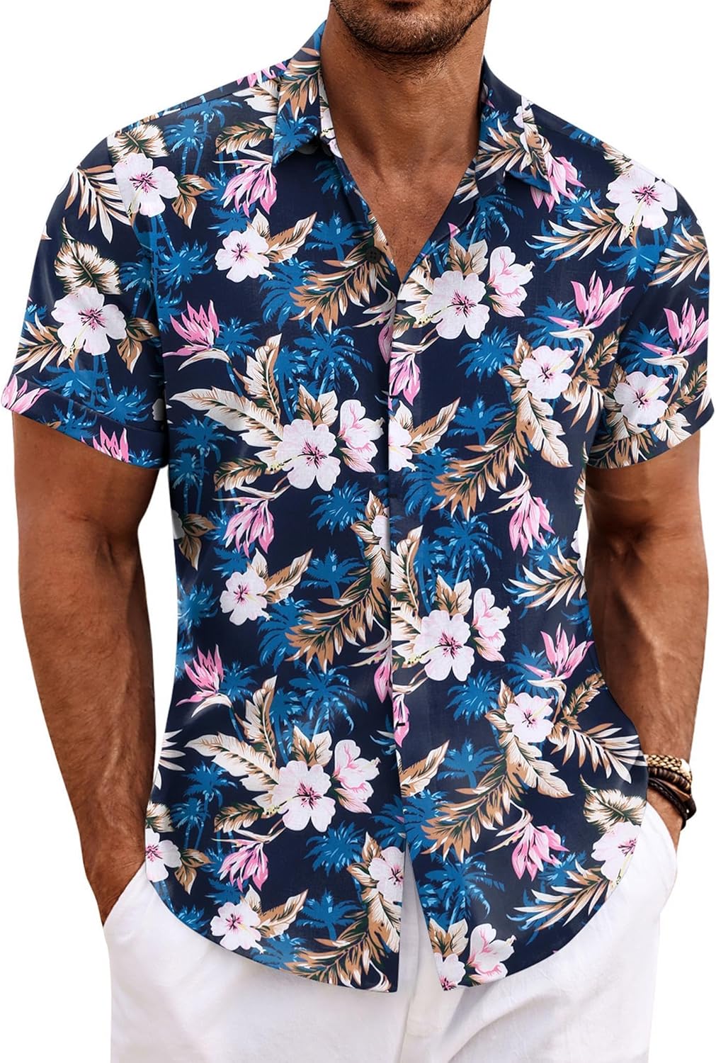 COOFANDY Men's Linen Shirts Short Sleeve Casual Beach Style
