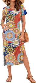 Women Summer Midi Dress with Pockets - Soft Stretch V-Neck Midi