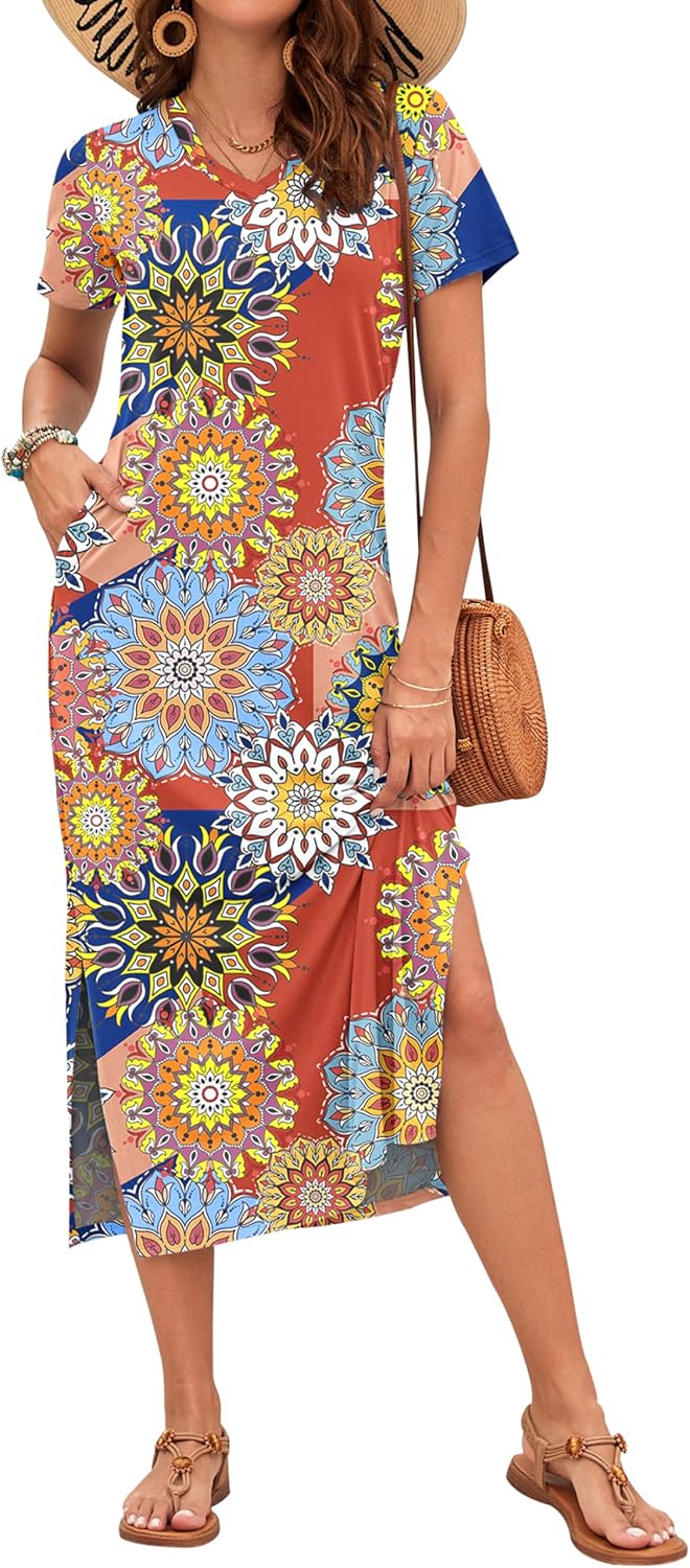 MISFAY Women Summer Midi Dresses Casual Loose Short Sleeve Dress