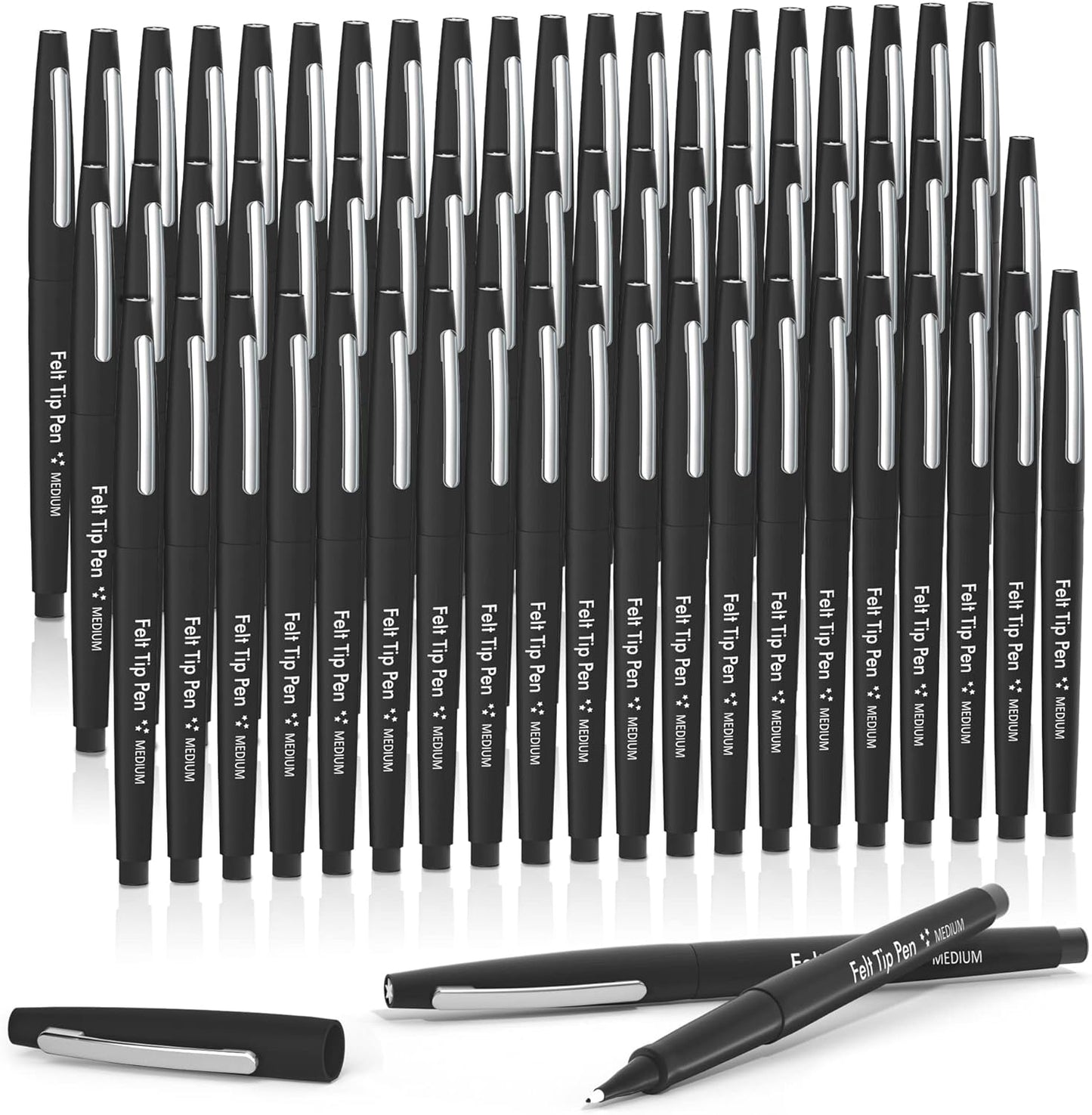 Lelix Felt Tip Pens Set of 60 Black Medium Point Markers