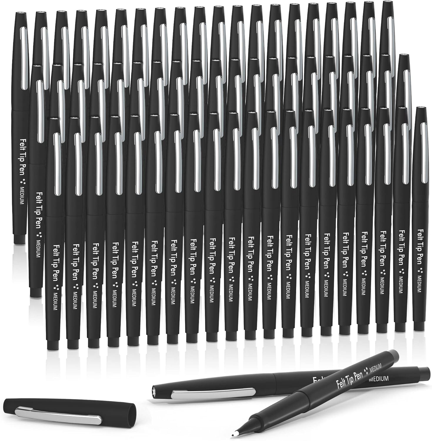 Lelix Felt Tip Pens Set of 60 Black Medium Point Markers