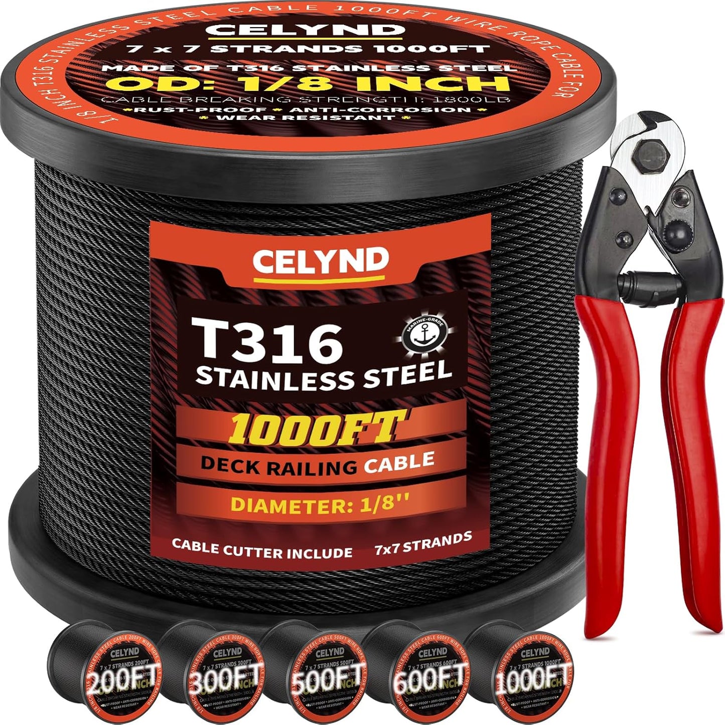 Black Stainless Steel Cable for Railing - 1000FT T316 Wire Rope