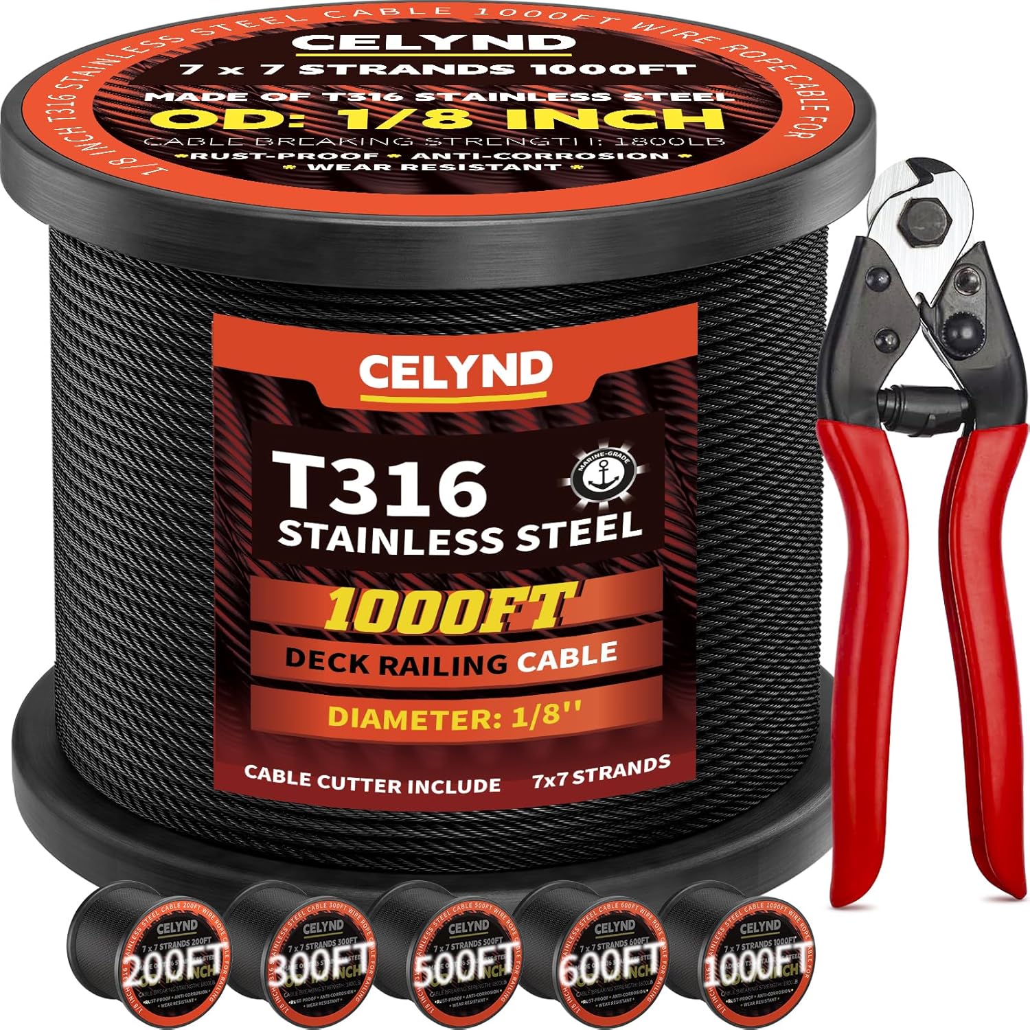 Black Stainless Steel Cable for Railing - 1000FT T316 Wire Rope