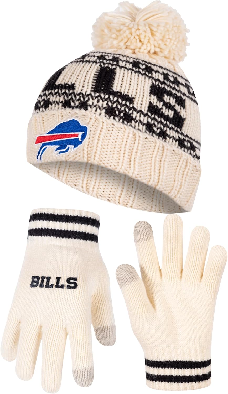 Ultra Game NFL Official Super Soft Cable Knit Beanie and Gloves