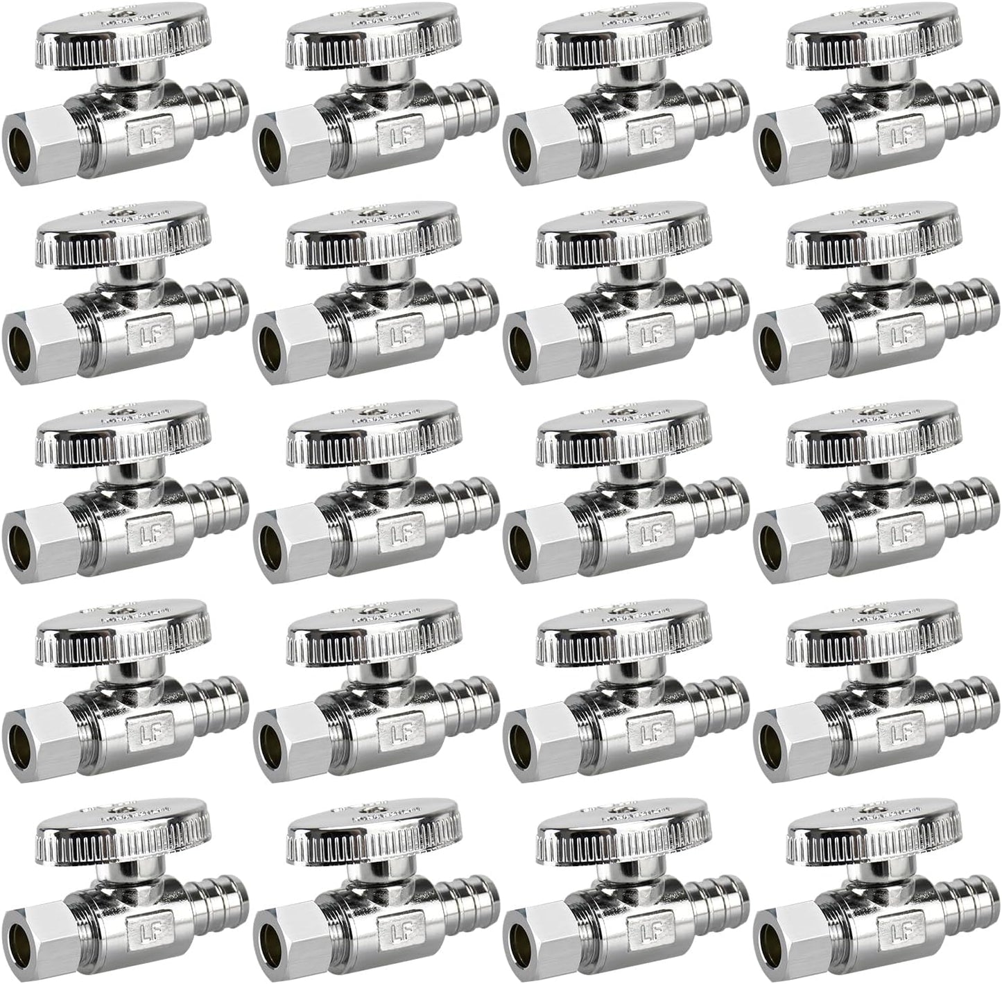 20 Pack Stop Valves for Faucet and Toilet - Durable Brass Design
