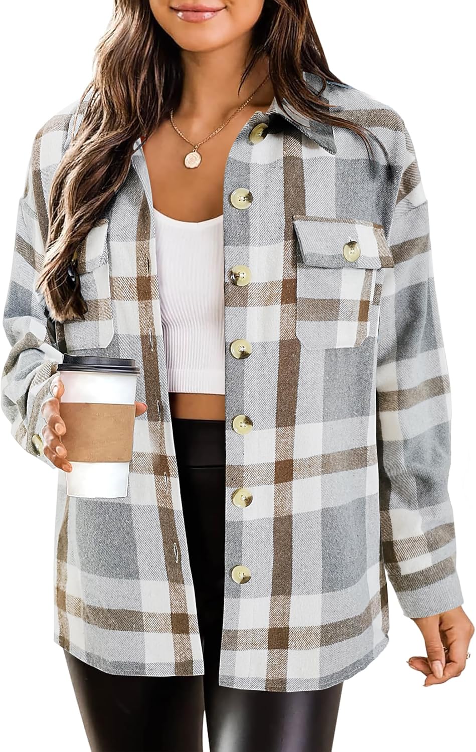 HOTOUCH Womens Flannel Plaid Shacket Jacket for All Seasons