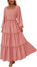 Fall Dresses for Women Long Sleeve Smocked Swiss Dot Maxi - Flowy