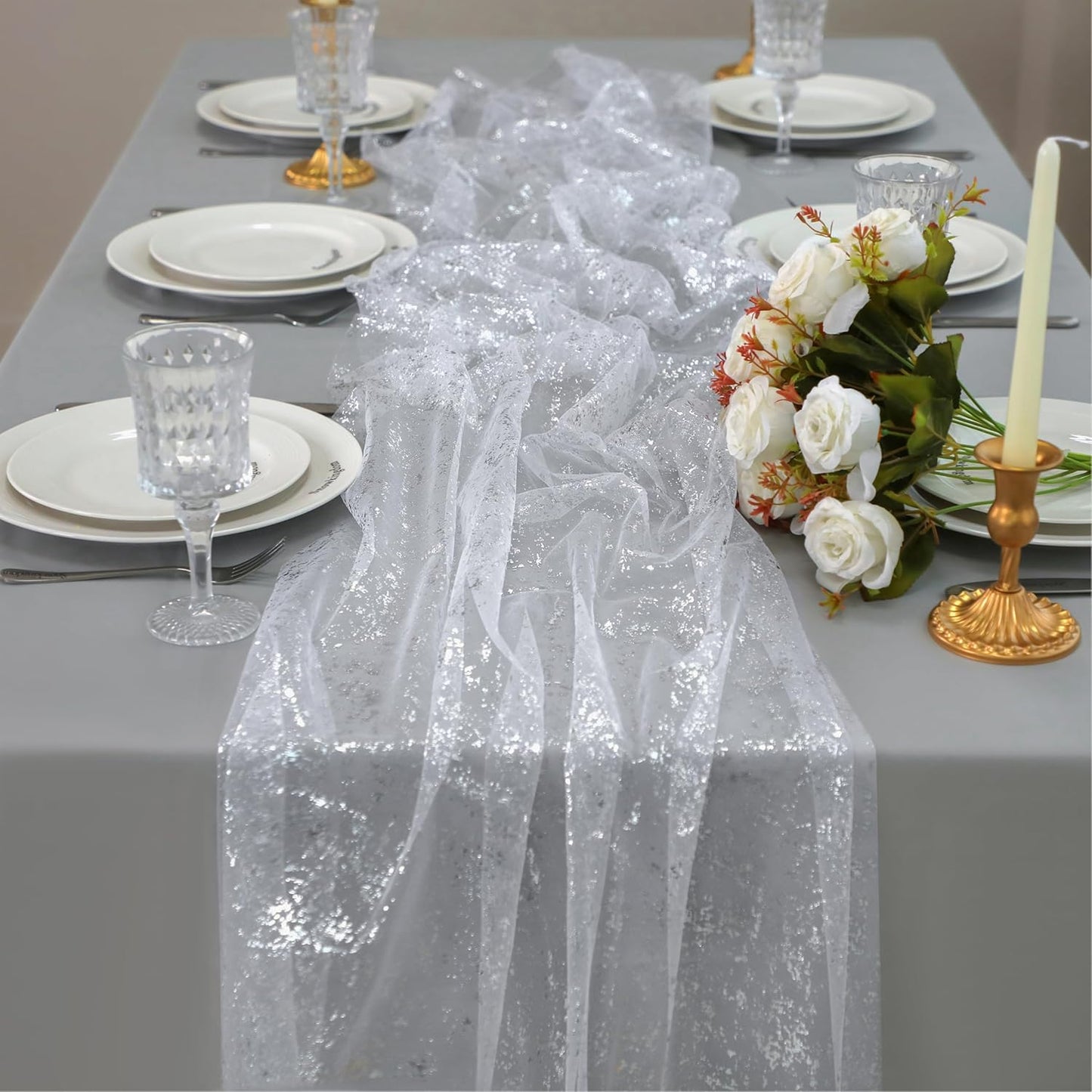 Elegant Silver Table Runners for Weddings and Parties Decor