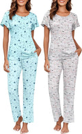 Womens Pajama Set 2 Pack Short Sleeve and Long Pants - Soft Sleepwear