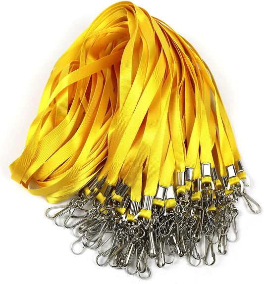 100 Yellow Flat Lanyards for ID Badges with Clip