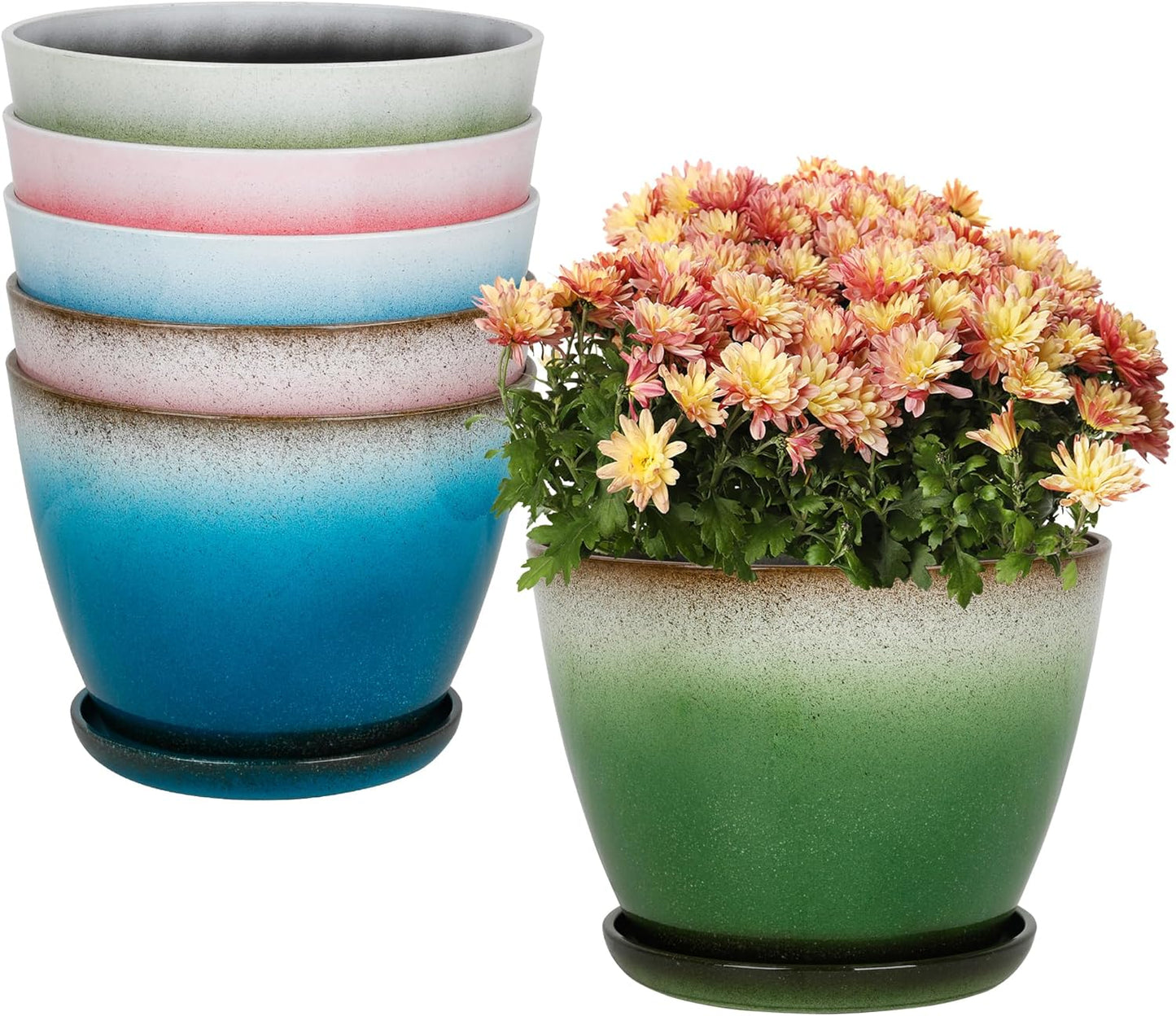 8 Inch Plastic Round Plant Pots Set of 6 for Home Decor
