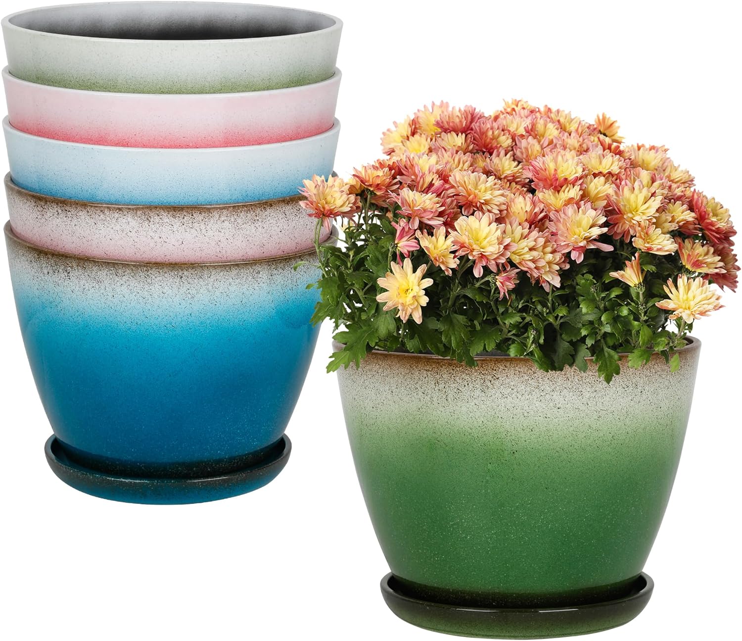 8 Inch Plastic Round Plant Pots Set of 6 for Home Decor