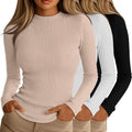 Riyiper Women's Ribbed Mock Turtleneck Slim Long Sleeve Tops - 3 Pack