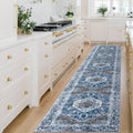 KOZYFLY 2.6 x 14 ft Blue Boho Runner Rug - Long Washable Hallway