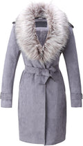 Bellivera Faux Leather Trench Coat Fleece-Lined Mid-length - Warm
