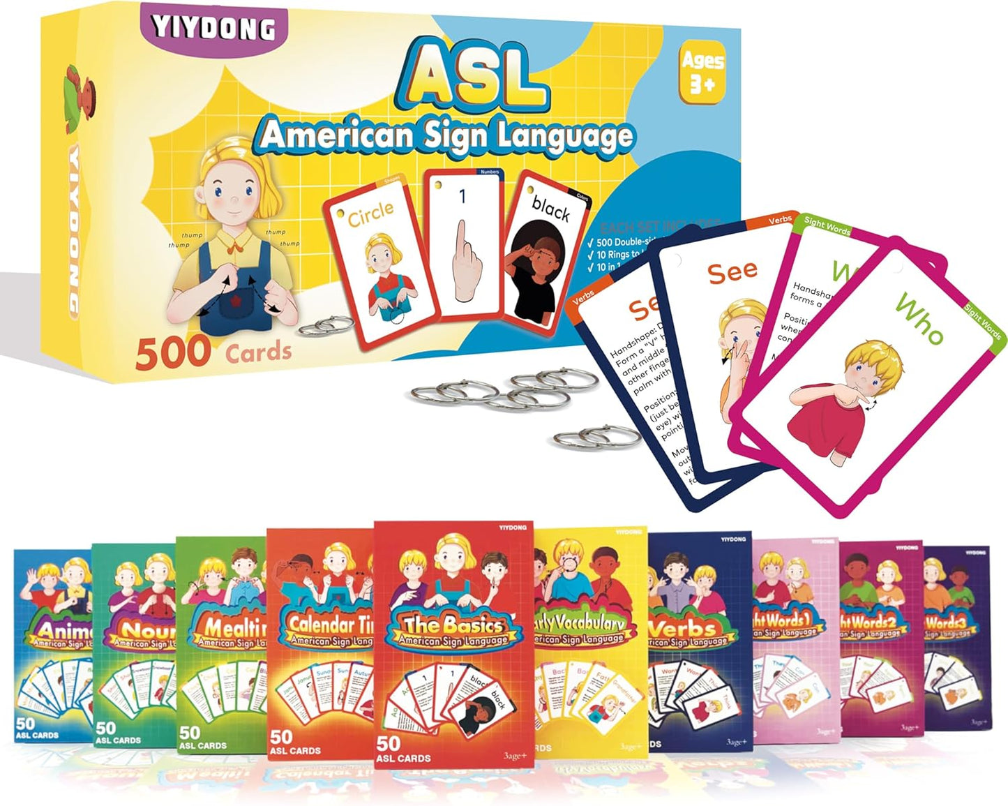 ASL Flash Cards by YIYDONG - 500 Essential Learning Tools
