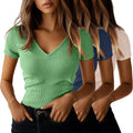 Ficerd Women's V Neck Cotton T-Shirts 3 Pack - Slim Ribbed Fit stay