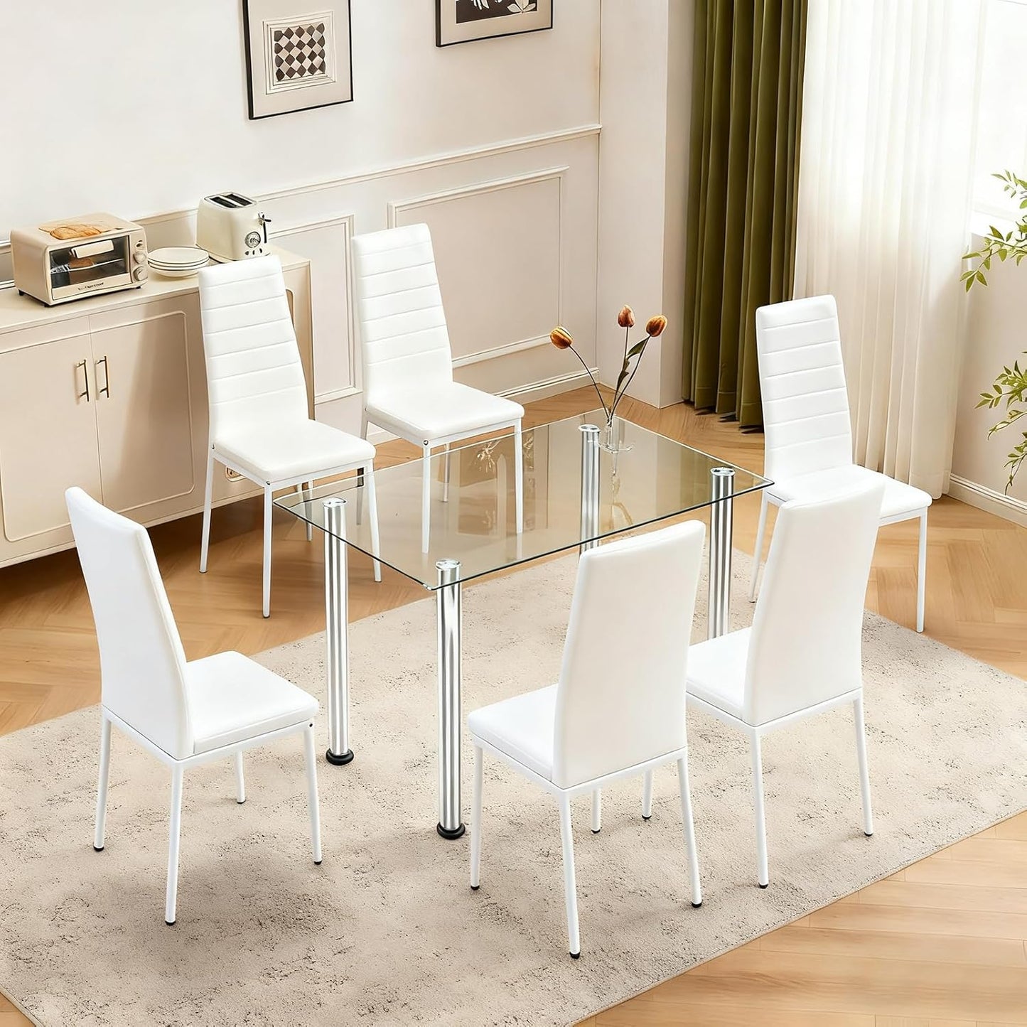 Comfortable Leather Dining Chair Set of 6 for Home Use