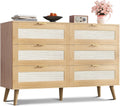 WLIVE Rattan Dresser 6 Drawer 47.24in Wide Boho Wood Dresser - Stable