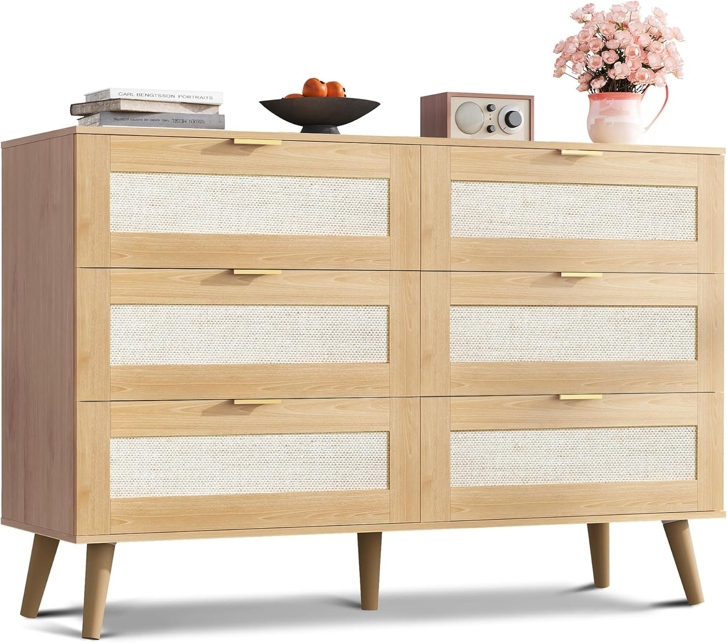 Boho 6 Drawer Dresser for Bedroom and Living Room Storage