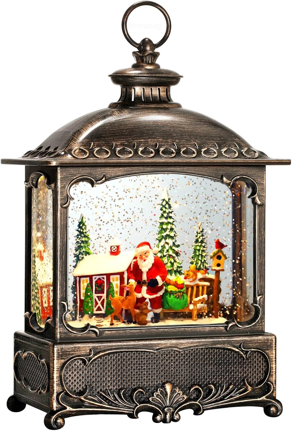 Santa Snow Globe Lantern with Timer & Music for Christmas Decor