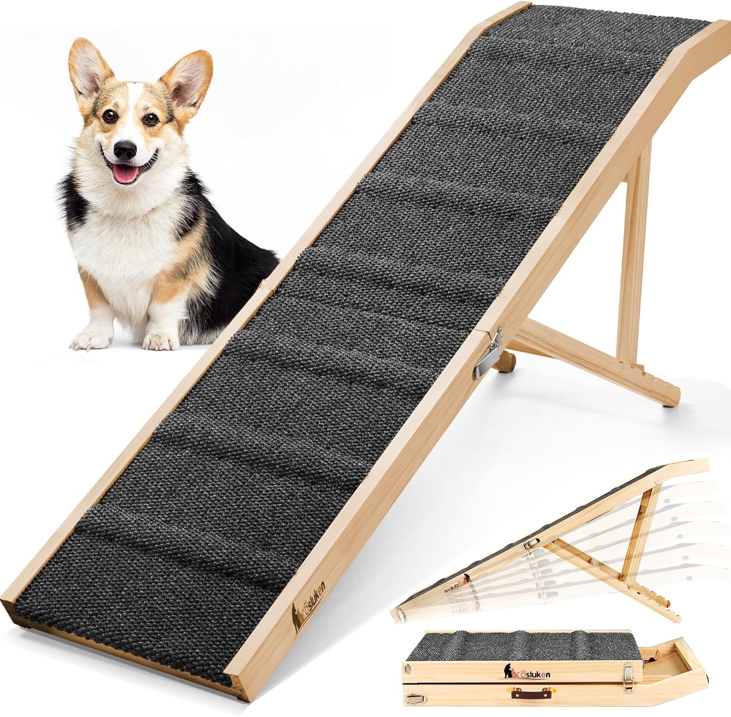 Upgraded 64in Dog Ramp for Bed, Adjustable Height & Portable