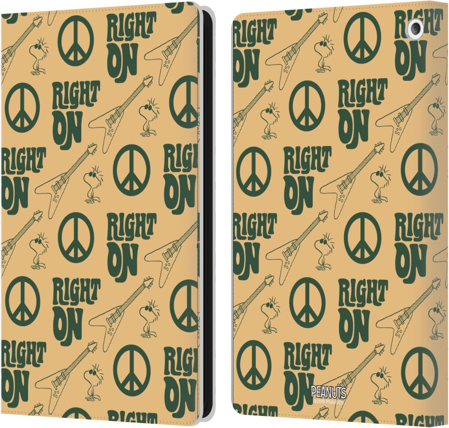 Peanuts Right On Pattern Woodstock Leather Wallet Case for Fire HD 8