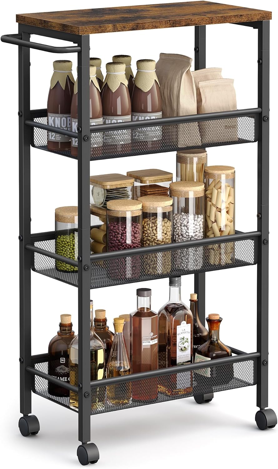 VASAGLE Slim Rolling Cart: 4-Tier Storage Solution for Any Room