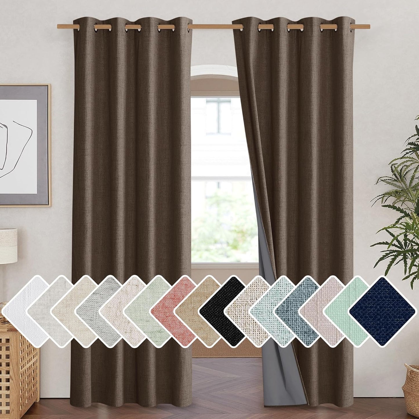 NICETOWN Coffee Vintage Linen Blackout Curtains for Home Cinema