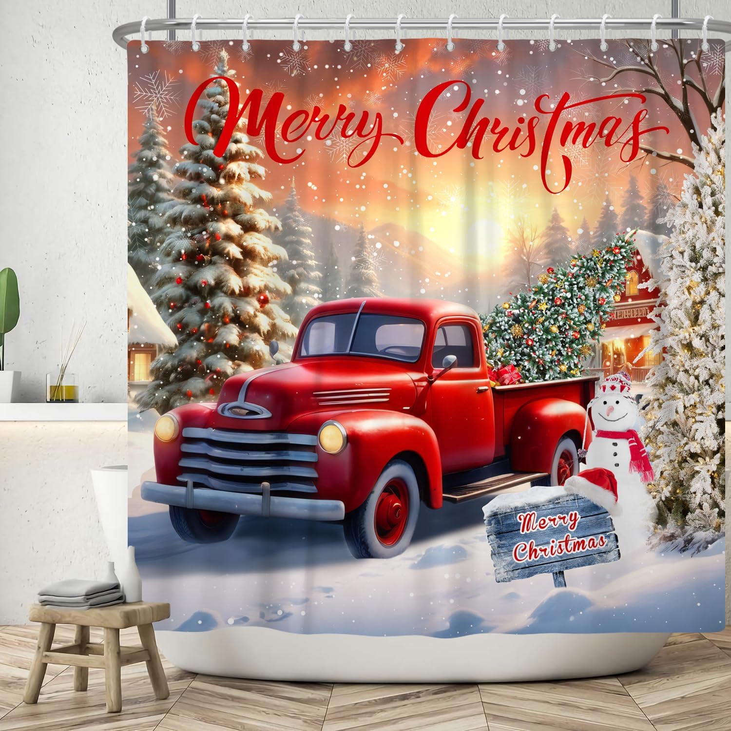 Farmhouse Christmas Shower Curtain Set