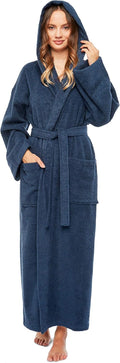 Arus Women's Hooded Full Length Turkish Cotton Bathrobe - Ankle