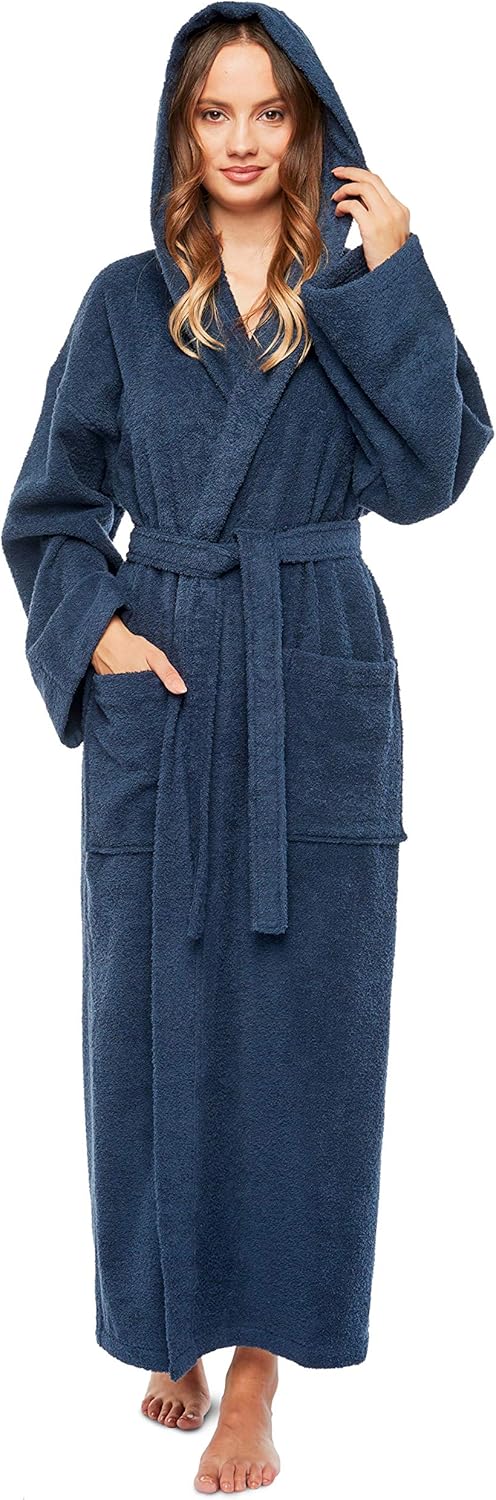 Arus Women's Hooded Classic Bathrobe in Turkish Cotton Style